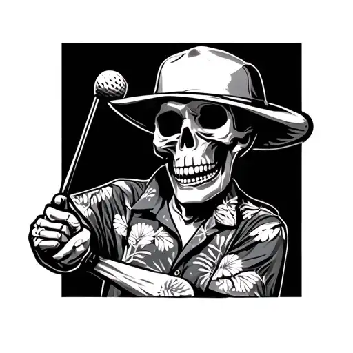 Skeleton Playing Golf In Hawaiian Shirt