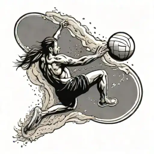 A Beach Volleyball Player Diving For A Ball With A Wakeboarder Jumping Over Them