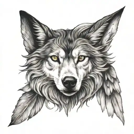 Half Wolf And Half Women Face With Wings Spread Facing Front