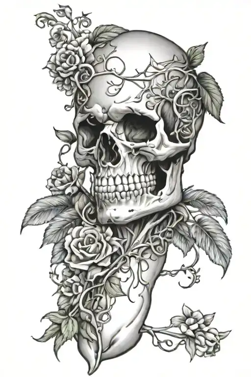 Skull And Vines Wrapped Around Entire Arm