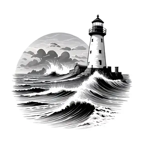 Lighthouse On Shore With Waves Crashing