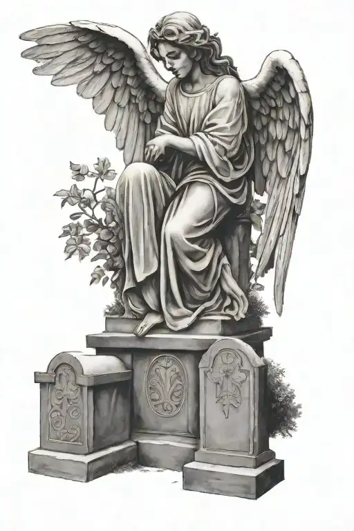 Angel Over Three Gravestones