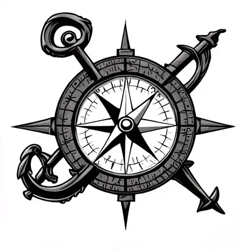 Compass And Anchor Minimalist Tattoo Design