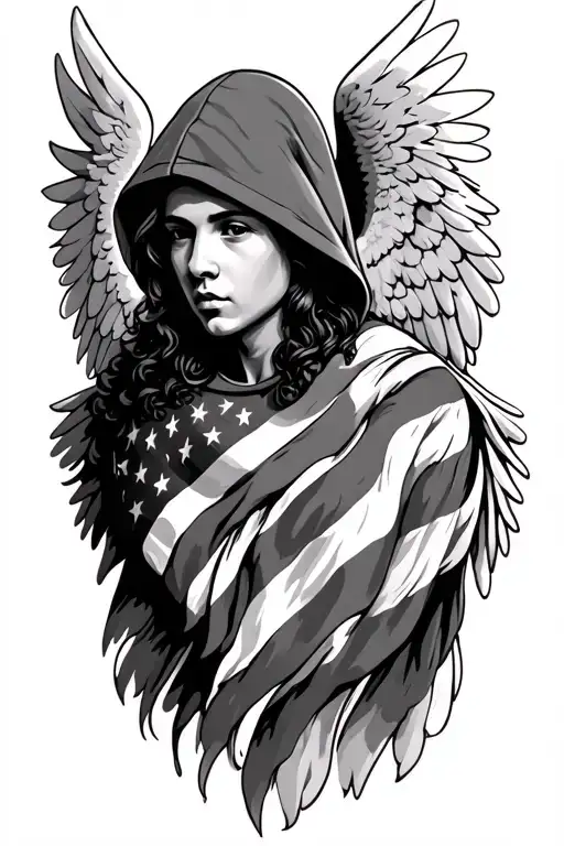 Hooded Angel With American Flag Incorporated