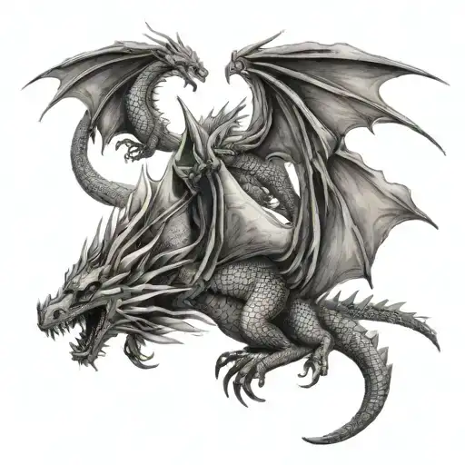 Three Medieval Dragons Flying