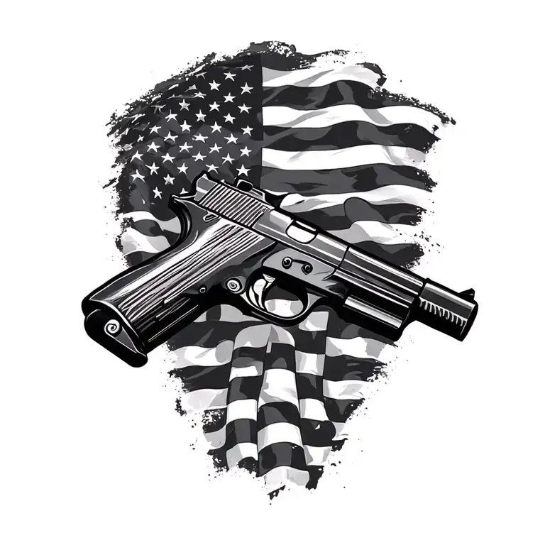 Gun And Usa Flag