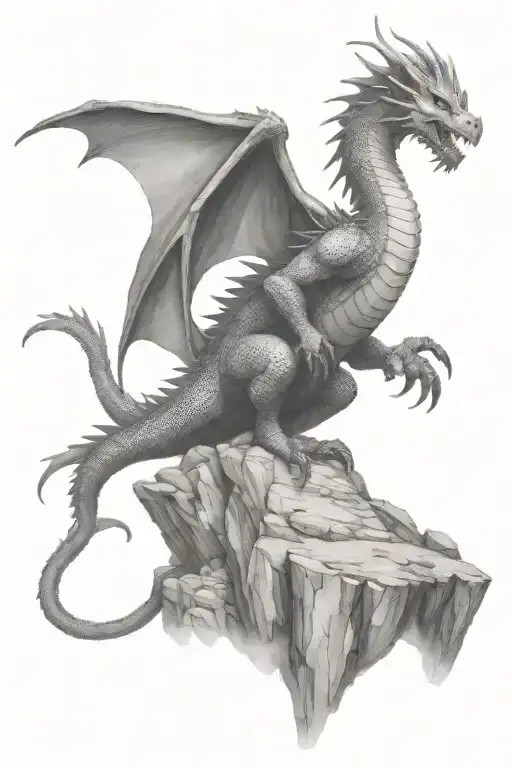 Full Body Medieval Dragon On A Cliff
