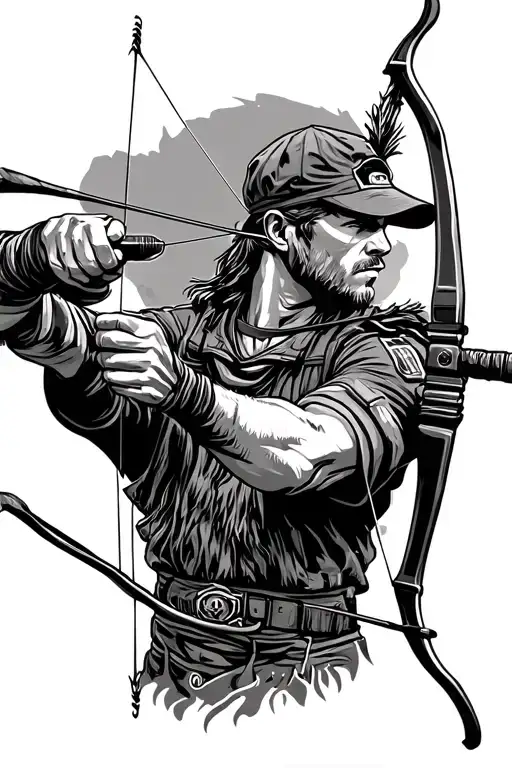 Archery Hunter Aiming A Bow Hunting Scene