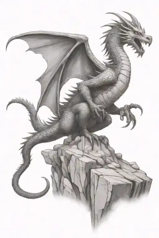 Full Body Medieval Dragon On A Cliff