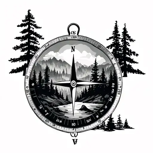 Forest Landscap With Navigation Compass