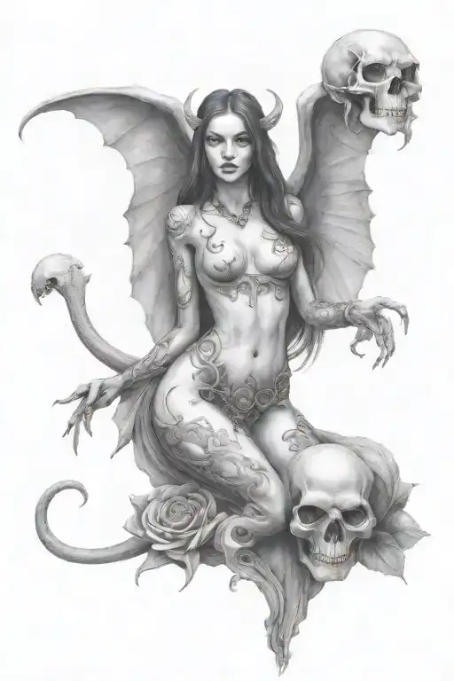 Full Body Succubus Holding A Skull
