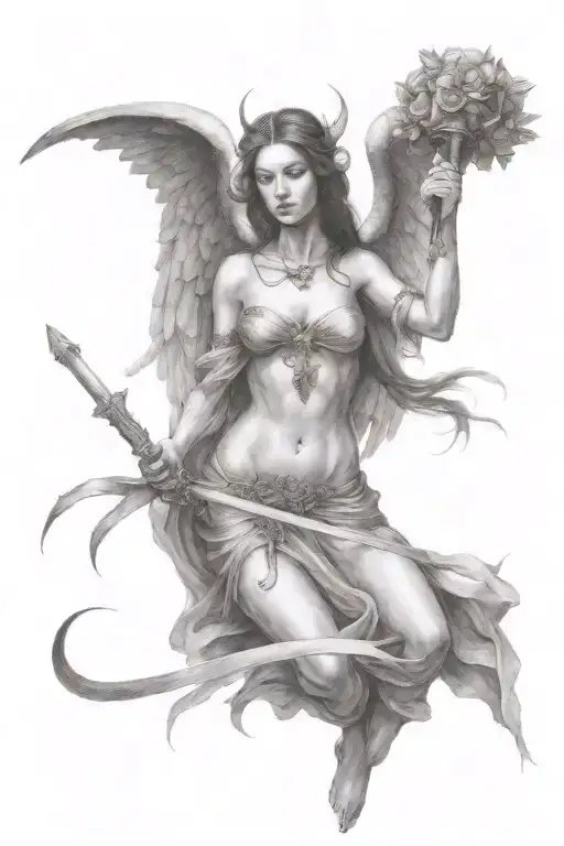Full Body Fallen Angel Holding A Sword