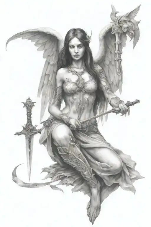 Full Body Fallen Angel Holding A Sword