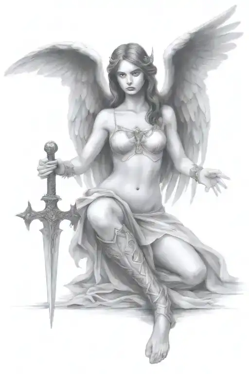 Full Body Fallen Angel Holding A Sword