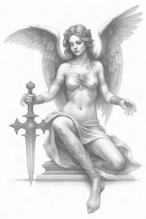 Full Body Fallen Angel Holding A Sword