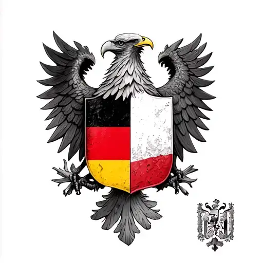 German And Polish Eagle Half Half And German And Polish Flag In A Shield