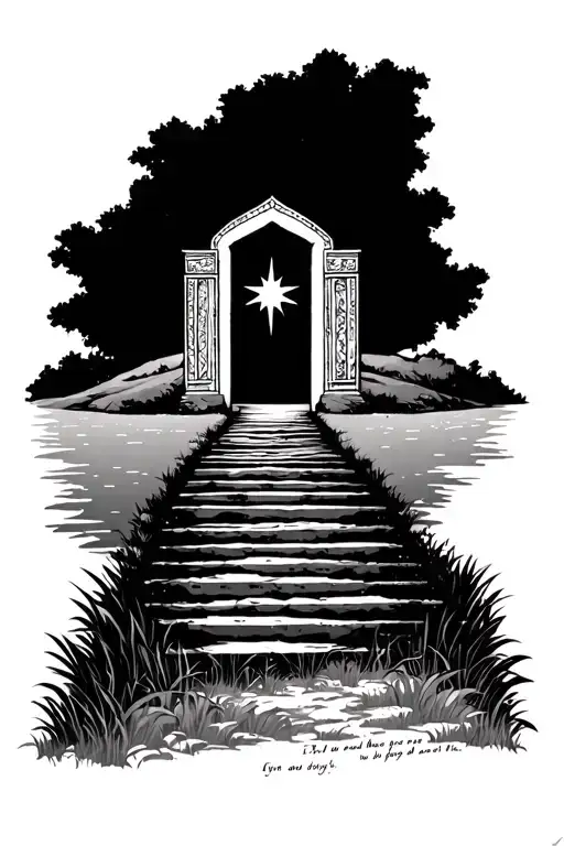 Open Grass Land On Bottom And Steps To Heaven Gates With Verse