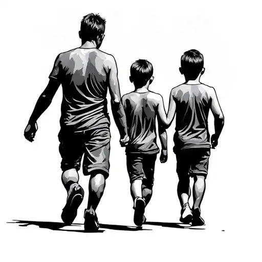 Dad And 3 Sons Walking