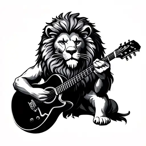 Lion Playing A Guitar