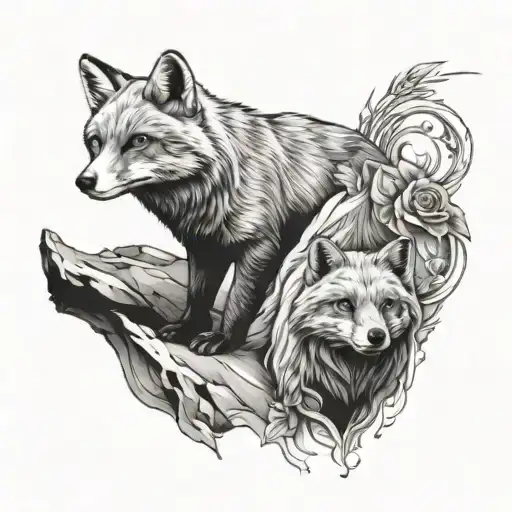 Fox And Bear Standing Side By Side