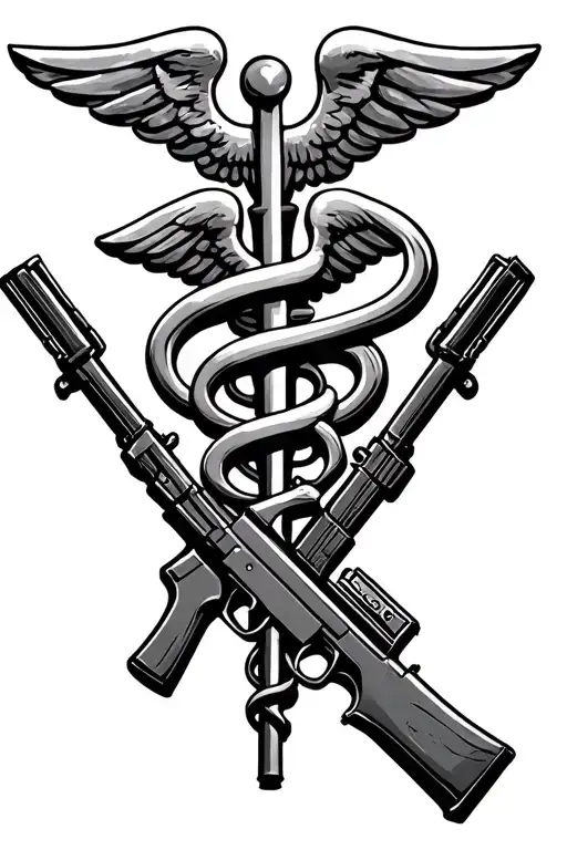 Infantry Rifles And Caduceus Symbol Combined
