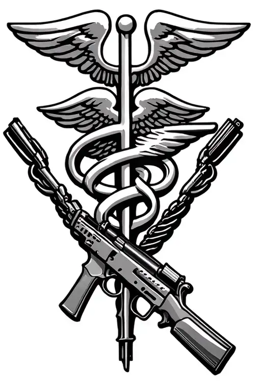 Infantry Rifles And Caduceus Symbol Combined