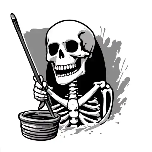 A Cartoon Skeleton Painter