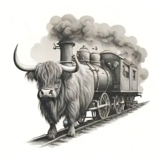 Steam Train And Highland Cow