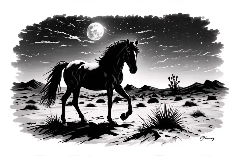 Silhouette Of Horse In Desert At Night