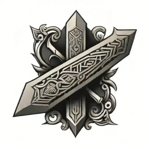 Obsidian Aztec Dagger With Letter A Sketch Style