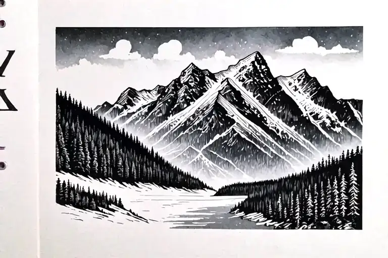 Fine Line Tattoo Of Cascade Mountain Silhouette In Banff