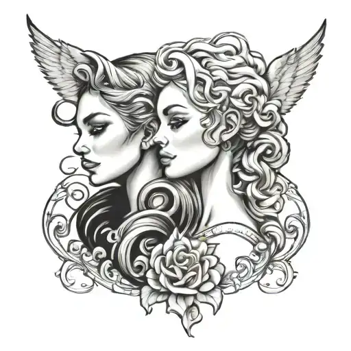 Matching Lesbian Couple Tattoo Design