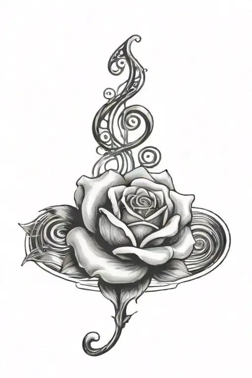 Small Beautiful Rose Surrounded By Music Notes Intertwined