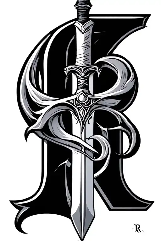 Letter R Subtly Incorporated Within A Sword Piercing