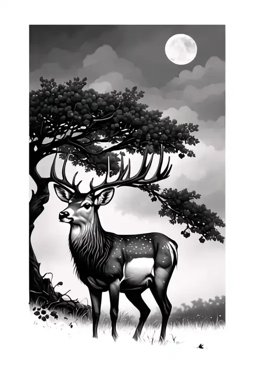 Deer Standing In Front Of Black Cherry Tree