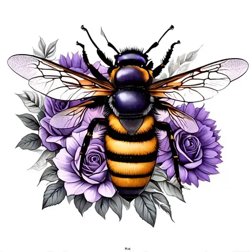 Purple Queen Bee With Roses And Sunflower Background