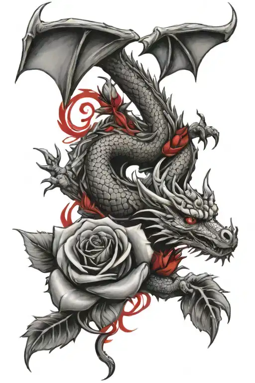 Dragon With Red Roses Growing