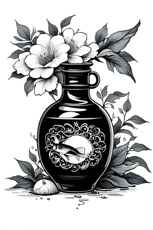 Bottle Kiln And Flowers And Koi Fish