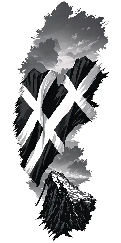 Scotland Flag With Mountains