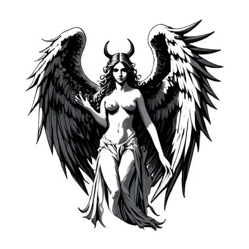 Angel And Demonic Wings Spread