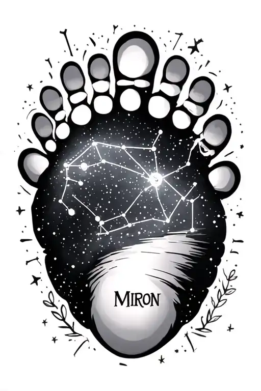A Baby's Foot Print With The Constellation Cancer And The Name Miron