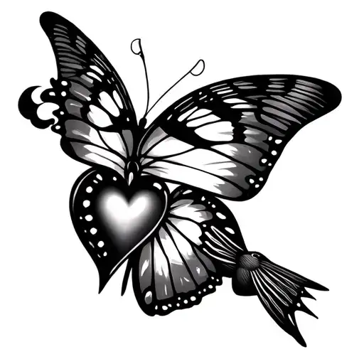 Half Heart Butterfly And Bird