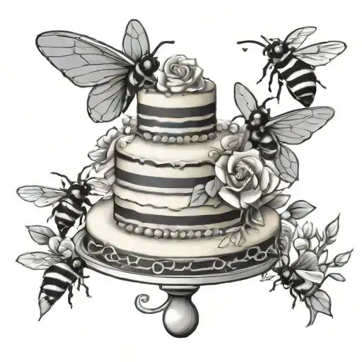 Wedding Cake And Bees Flying
