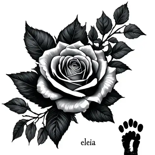 Winter Roses With The Name Eleia And A Baby Foot Print
