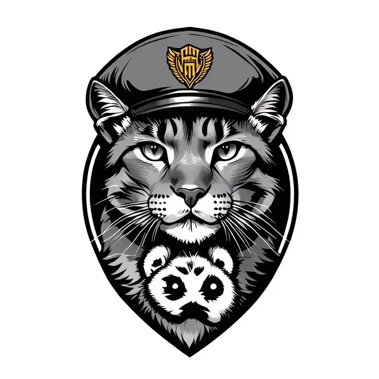 The Head Of A Puma In An Russian Airborne Beret With A Paw In The Foreground