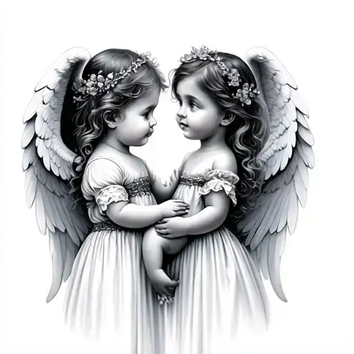 2 Angel Mixed Babygirl Sisters Holding Hands