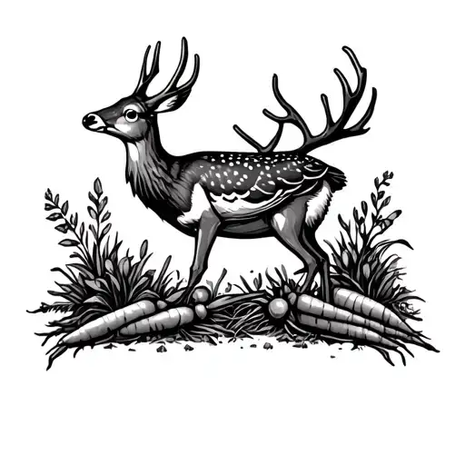 Kill Deer Bird In A Garden With Carrots