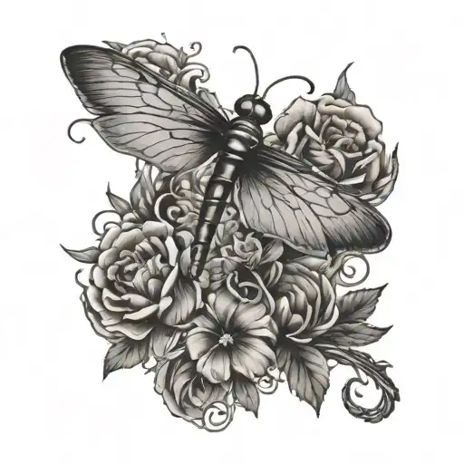 Flowers And Vines With Dragon Flies