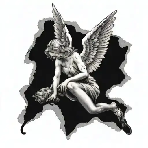 An Angel Stuck On The Ground Looking Up At The Sky