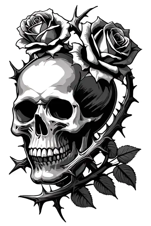 Skull Roses And Thorns Intertwined